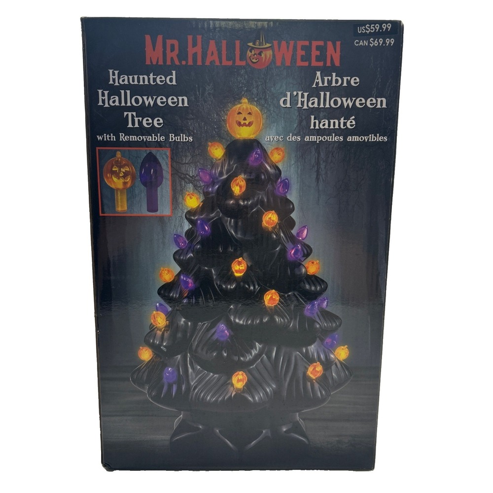 Mr. Halloween Haunted Halloween Black Tree LED Bulbs 14"H Ceramic Works with Box